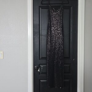Bebe Black Sequin Bodycon Slip Maxi Dress Gown Size Small